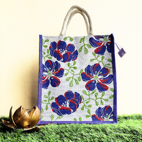 Classy Royal Blue And White Combination Shopping Bag With Chevron Pattern Print