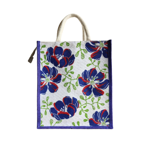 Classy Royal Blue And White Combination Shopping Bag With Chevron Pattern Print