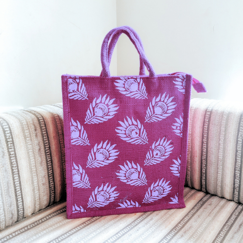 Brght Royal Blue And White Combination Jute Bag With Yoga Pose Print