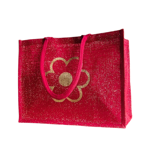 Attractive Red Houdstooth Printed Natural Body Lunch Bag