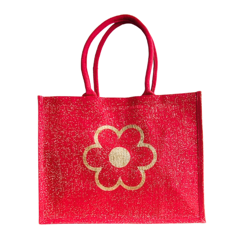 Attractive Red Houdstooth Printed Natural Body Lunch Bag