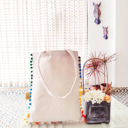 Brght Royal Blue And White Combination Jute Bag With Yoga Pose Print