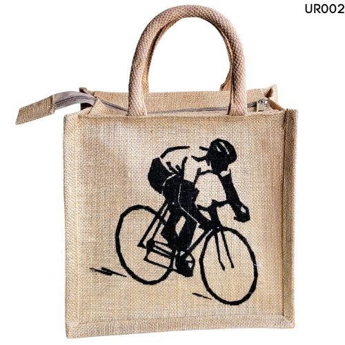 Natural Colour Jute Bag With a Sporty Cyclist Print
