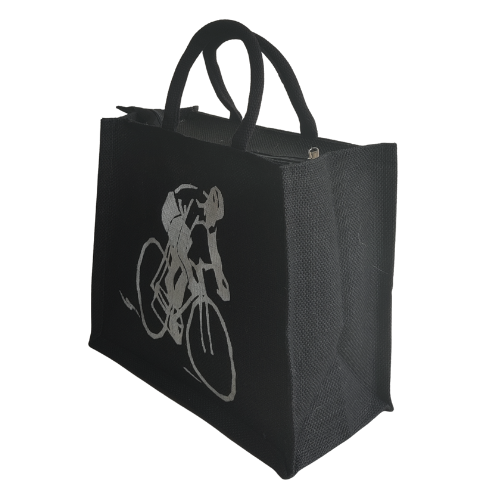 Brght Royal Blue And White Combination Jute Bag With Yoga Pose Print