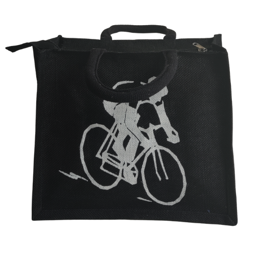 Brght Royal Blue And White Combination Jute Bag With Yoga Pose Print