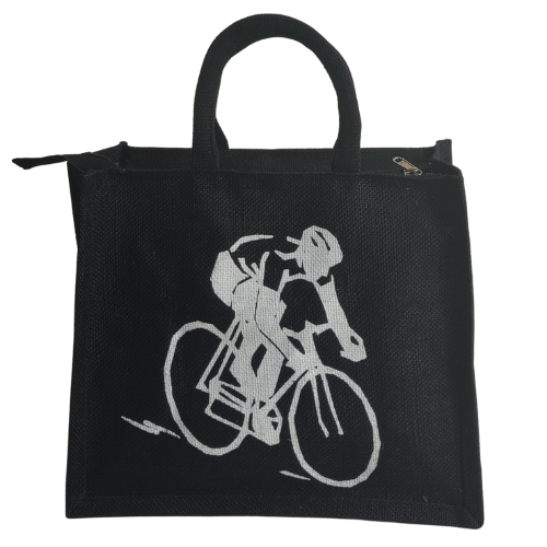 Brght Royal Blue And White Combination Jute Bag With Yoga Pose Print