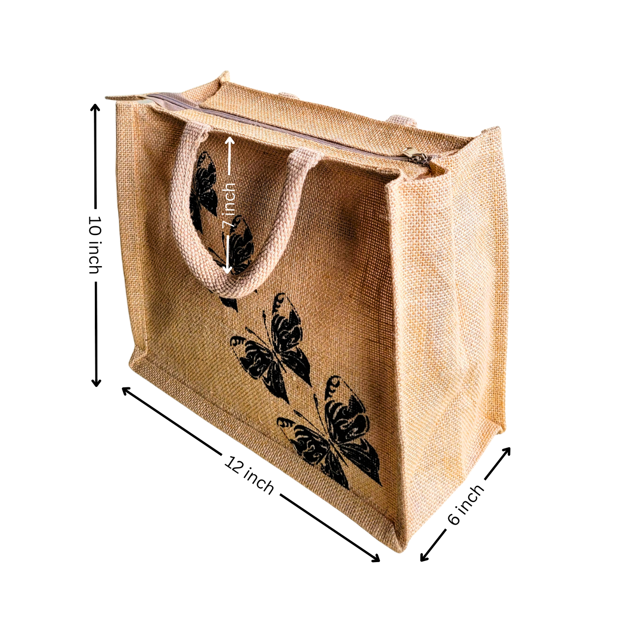 Printed Jute Handbag Butterfly - Natural Regular