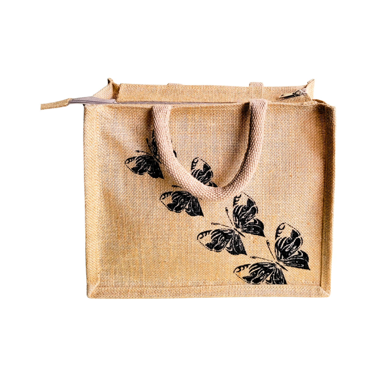 Printed Jute Handbag Butterfly - Natural Regular