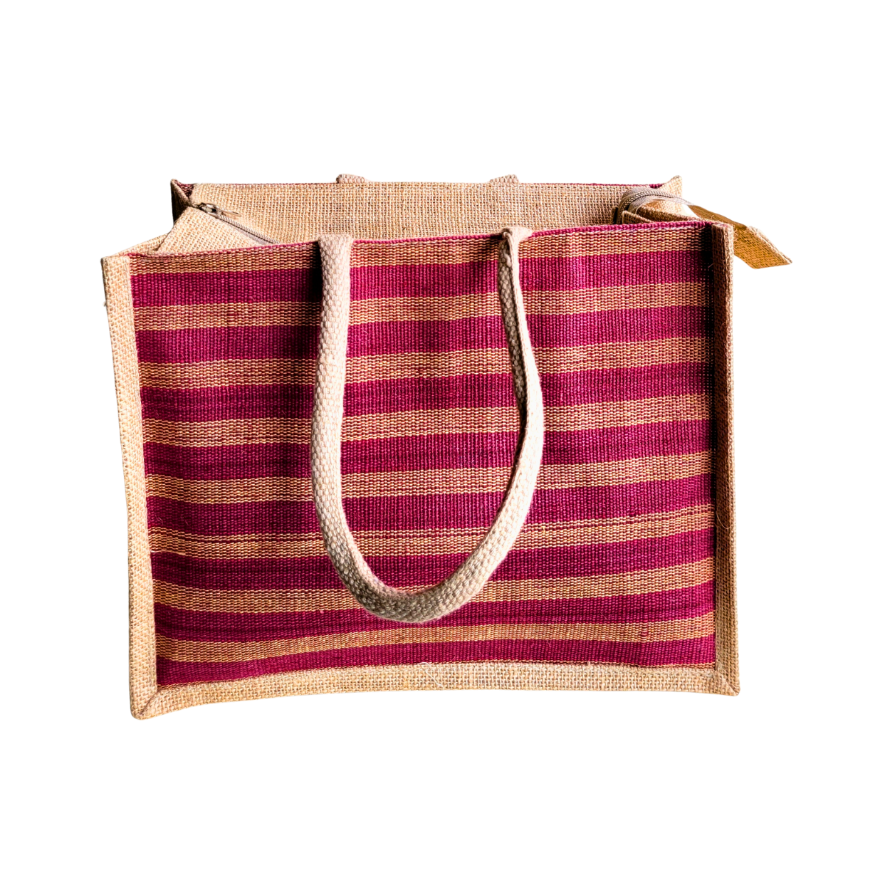Fashionable Jute Lunch Bag Handloom - Red Large