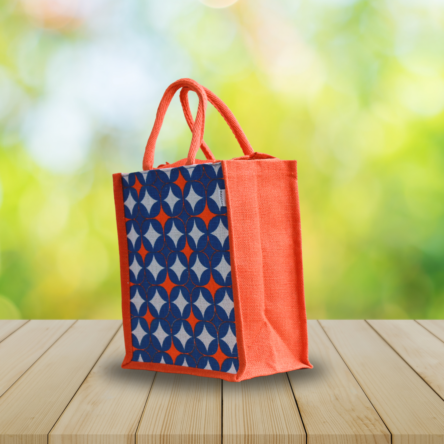 Printed Jute Lunch Bag For Men & Women I Geometric Pattern I Zipper Close