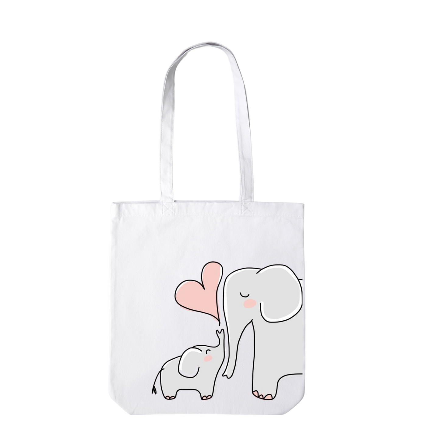 Off-White Canvas Tote Bag: Baby and Mom Elephant Print