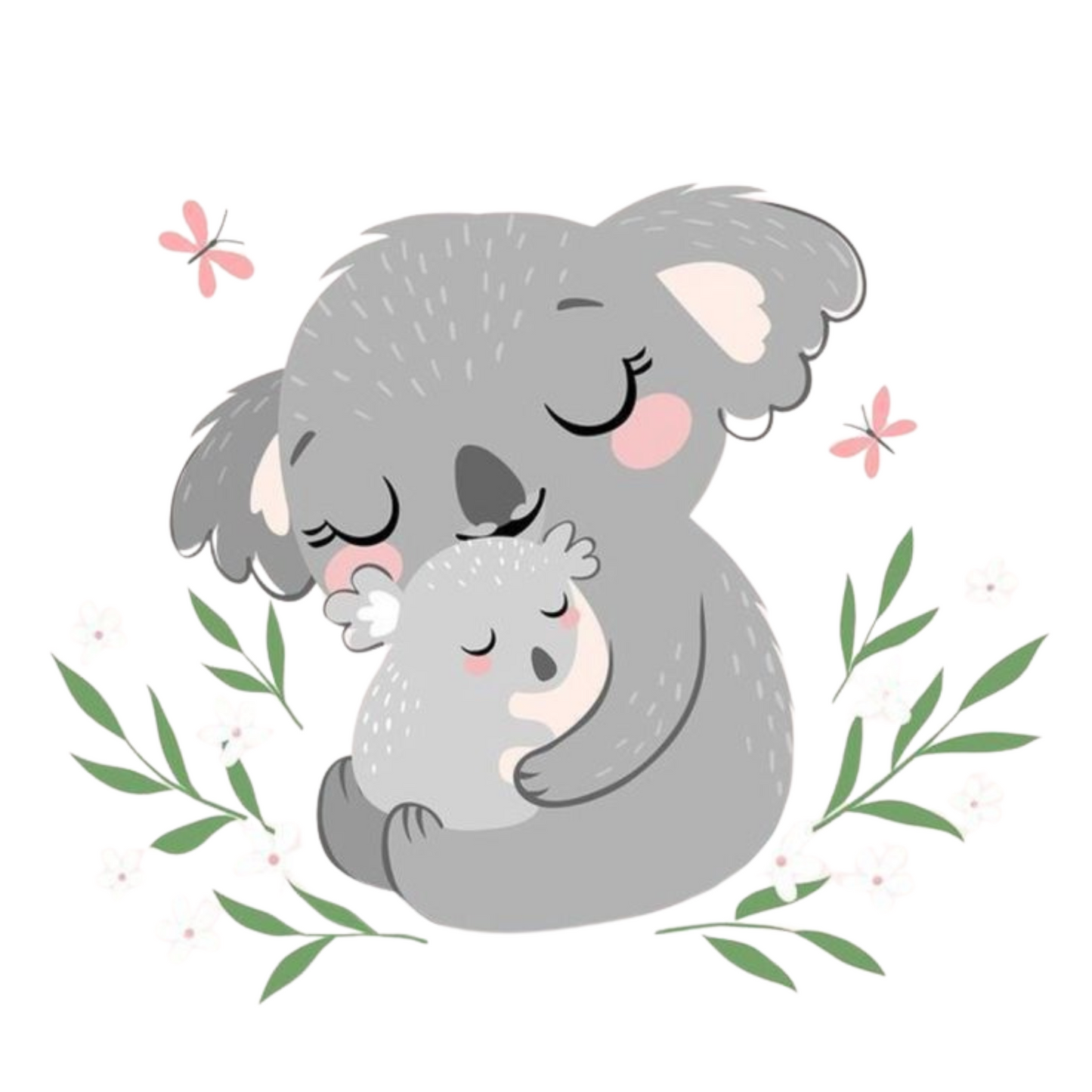 Off White Canvas Tote Bag: Cute Koala Mom & Child Print