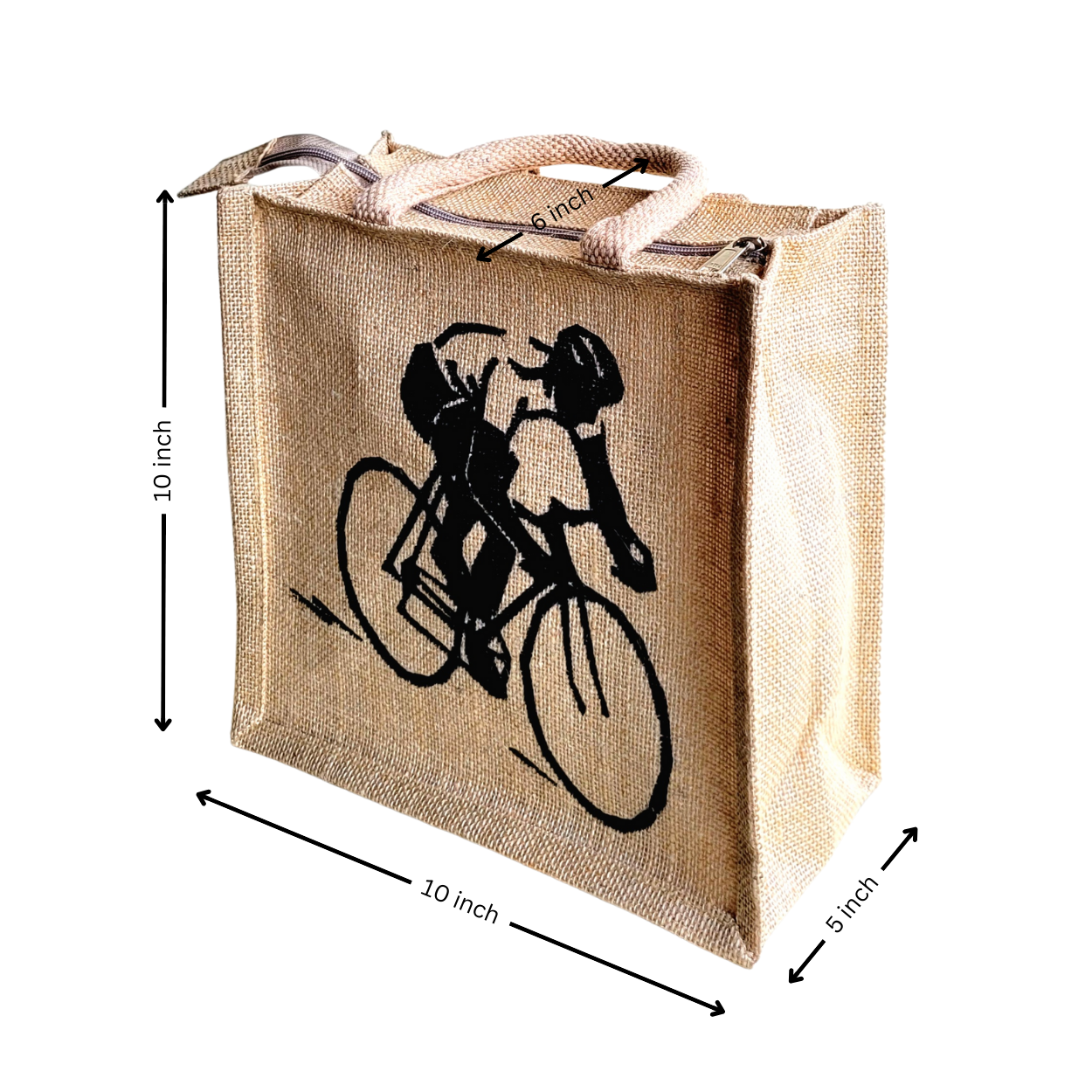 Printed Jute Compact Lunch Bag Cyclist Natural Body