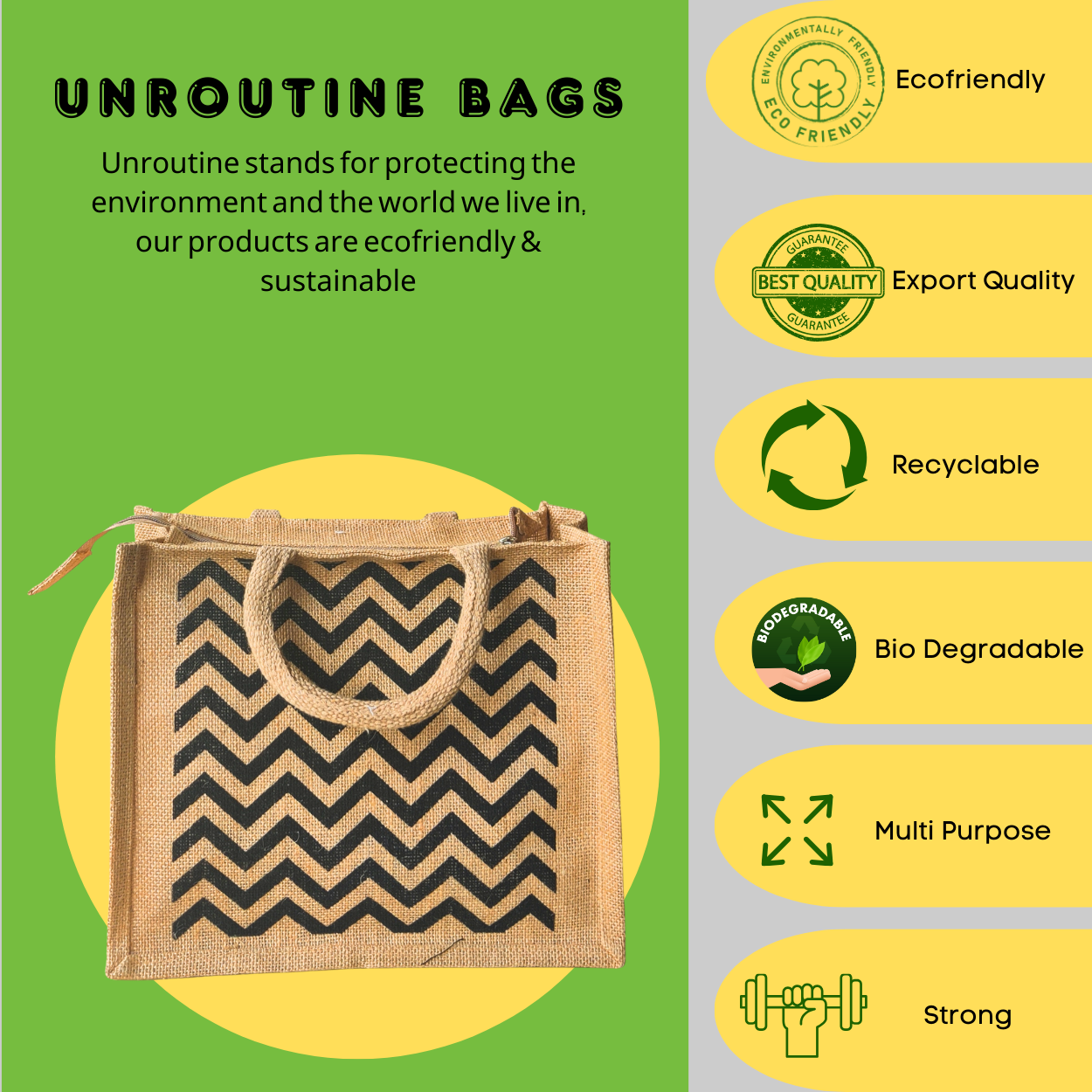 Printed Jute Regular Lunch Bag Chevron - Natural Body