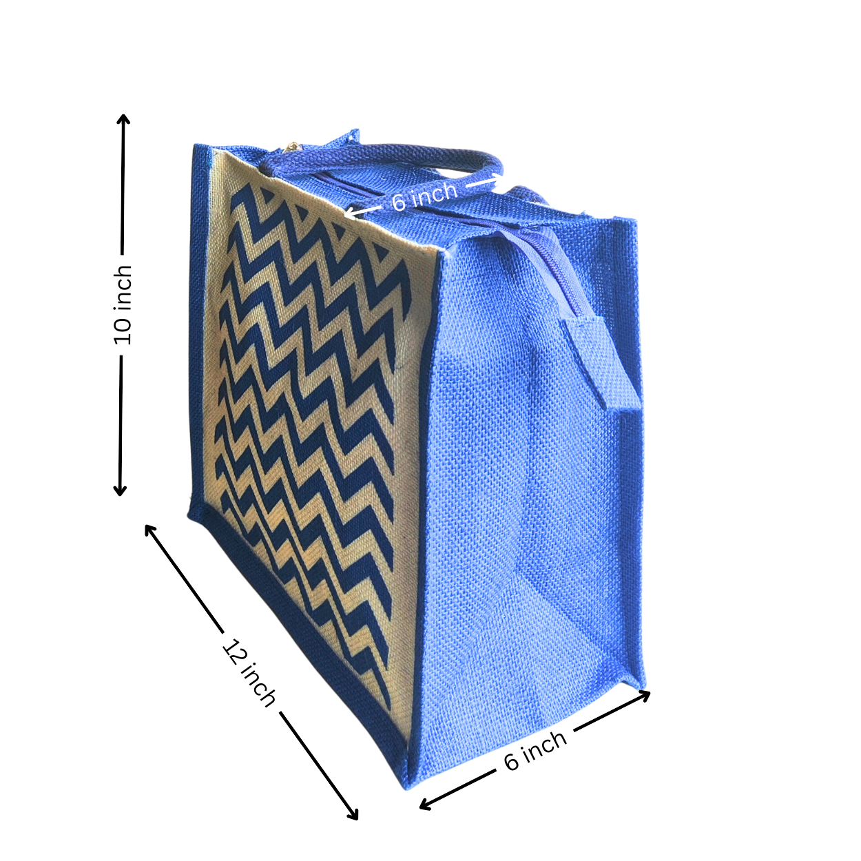 Printed Jute Regular Lunch Bag Chevron - Royal Blue