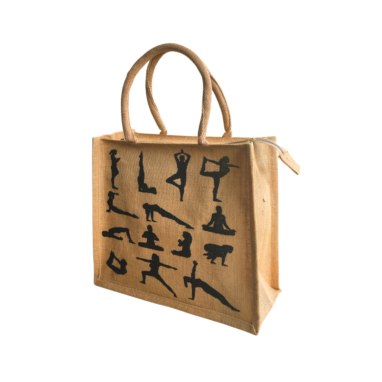 Printed Jute Shopping Bag Yoga Pose - Natural Large