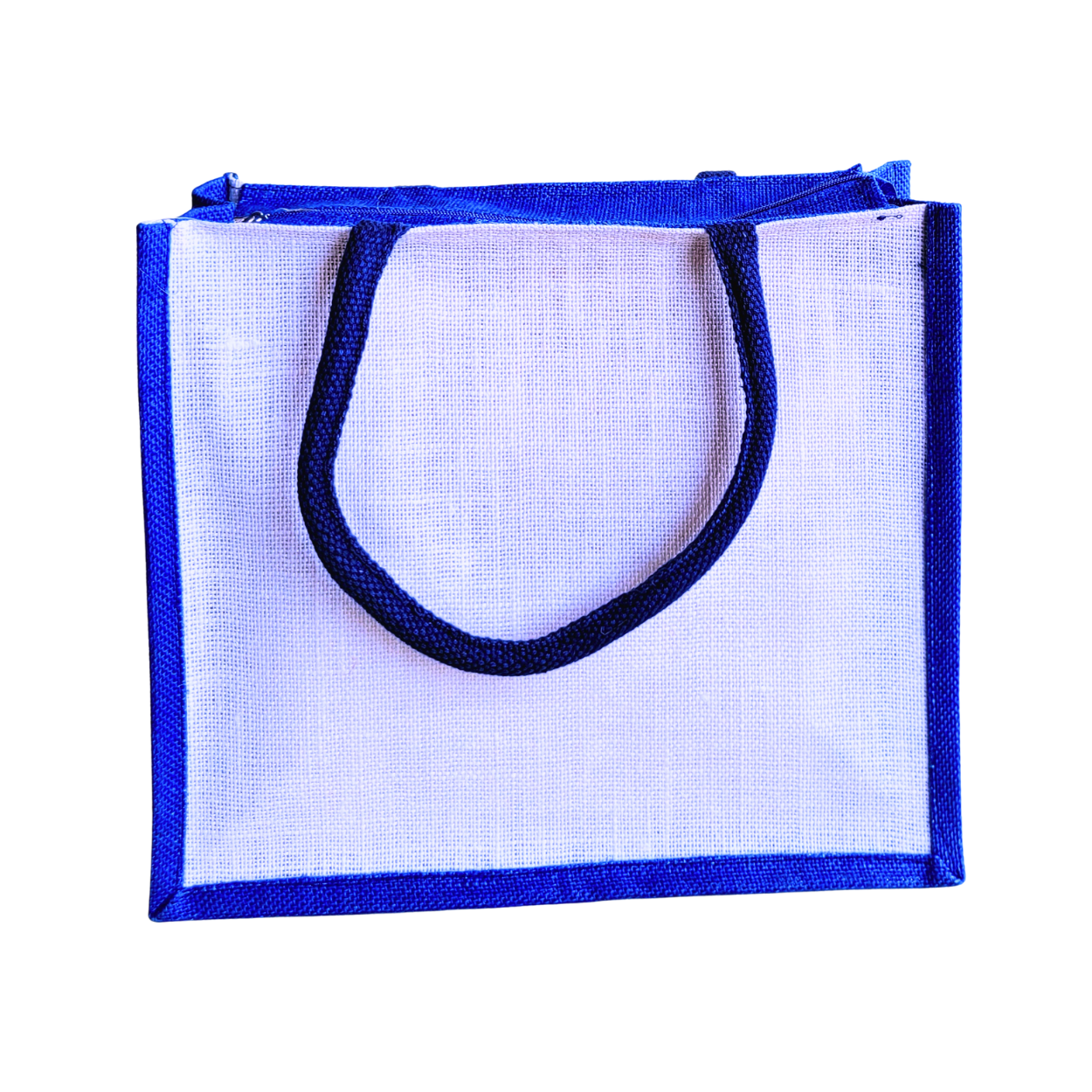 Printed Jute Shopping Bag Yoga Pose - Royal Blue Large