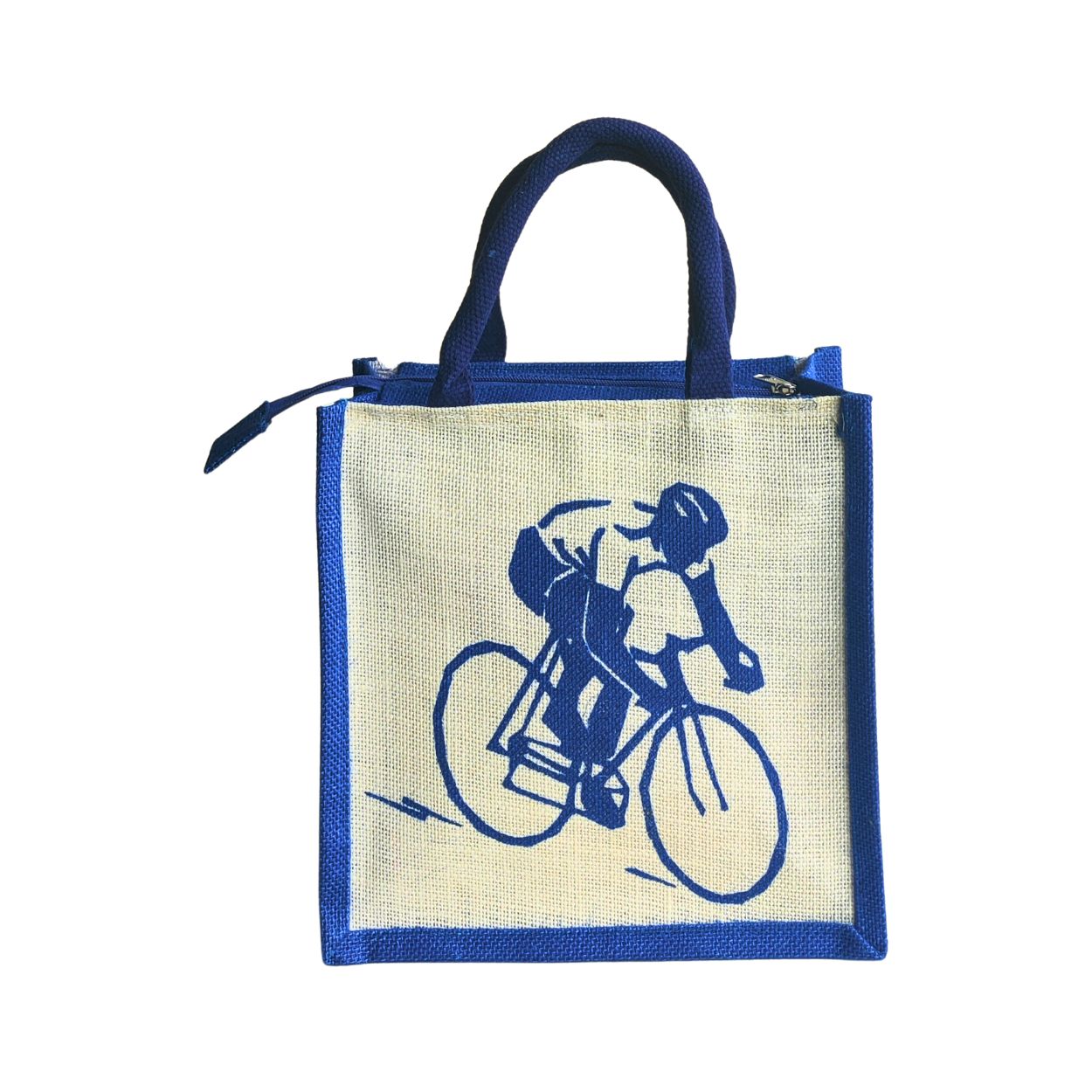 Eco-friendly Bag Printed Royal Blue Jute Bag with Zipper