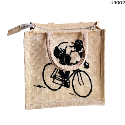 Natural Colour Jute Bag With a Sporty Cyclist Print