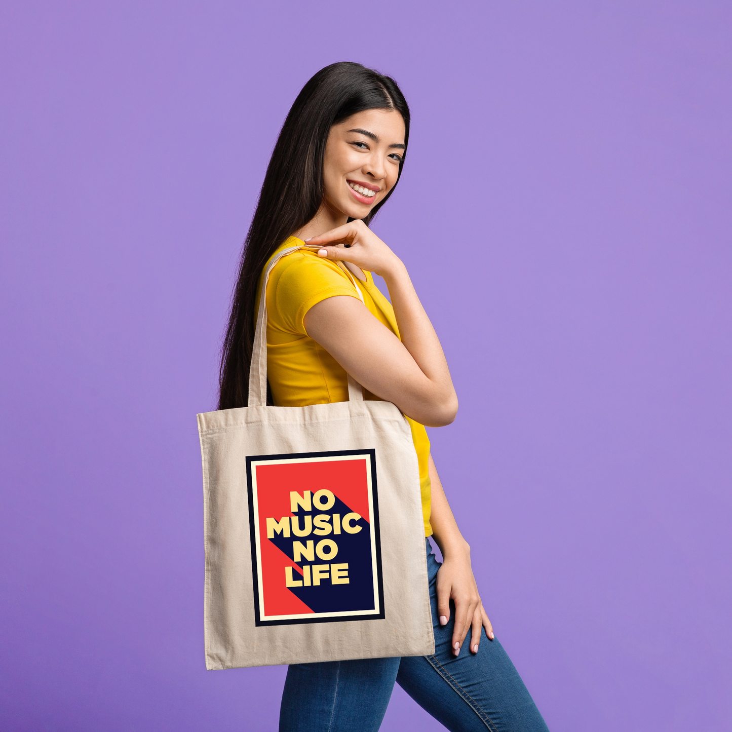 Eco-Friendly Premium Canvas Tote Bag With Print Of No Music No Life