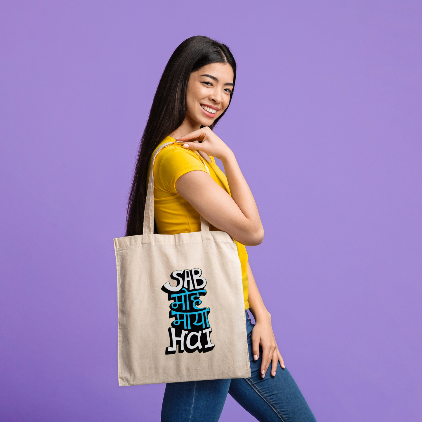 Eco-Friendly Premium Canvas Tote Bag With Print Of Sab Moh Maya Hai