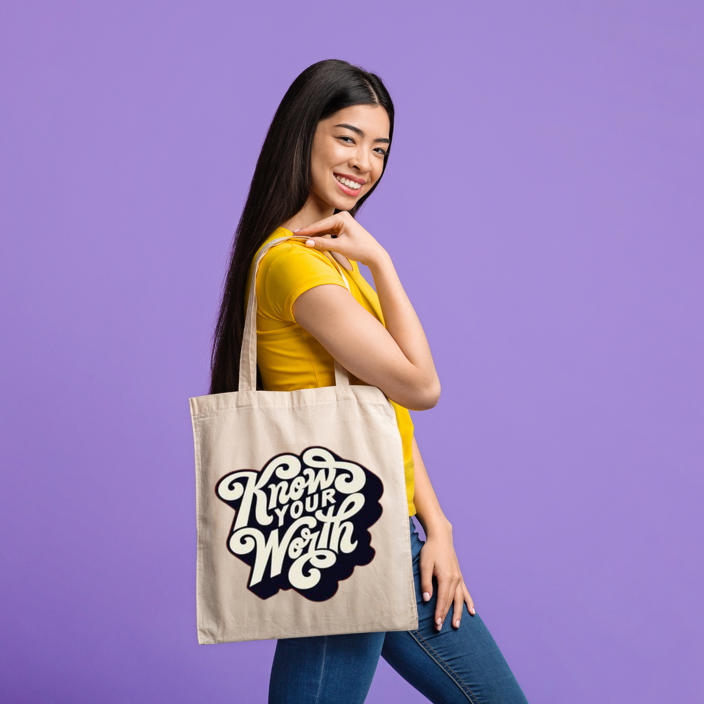 Eco-Friendly Premium Canvas Tote Bag With The Quote Know Your Worth