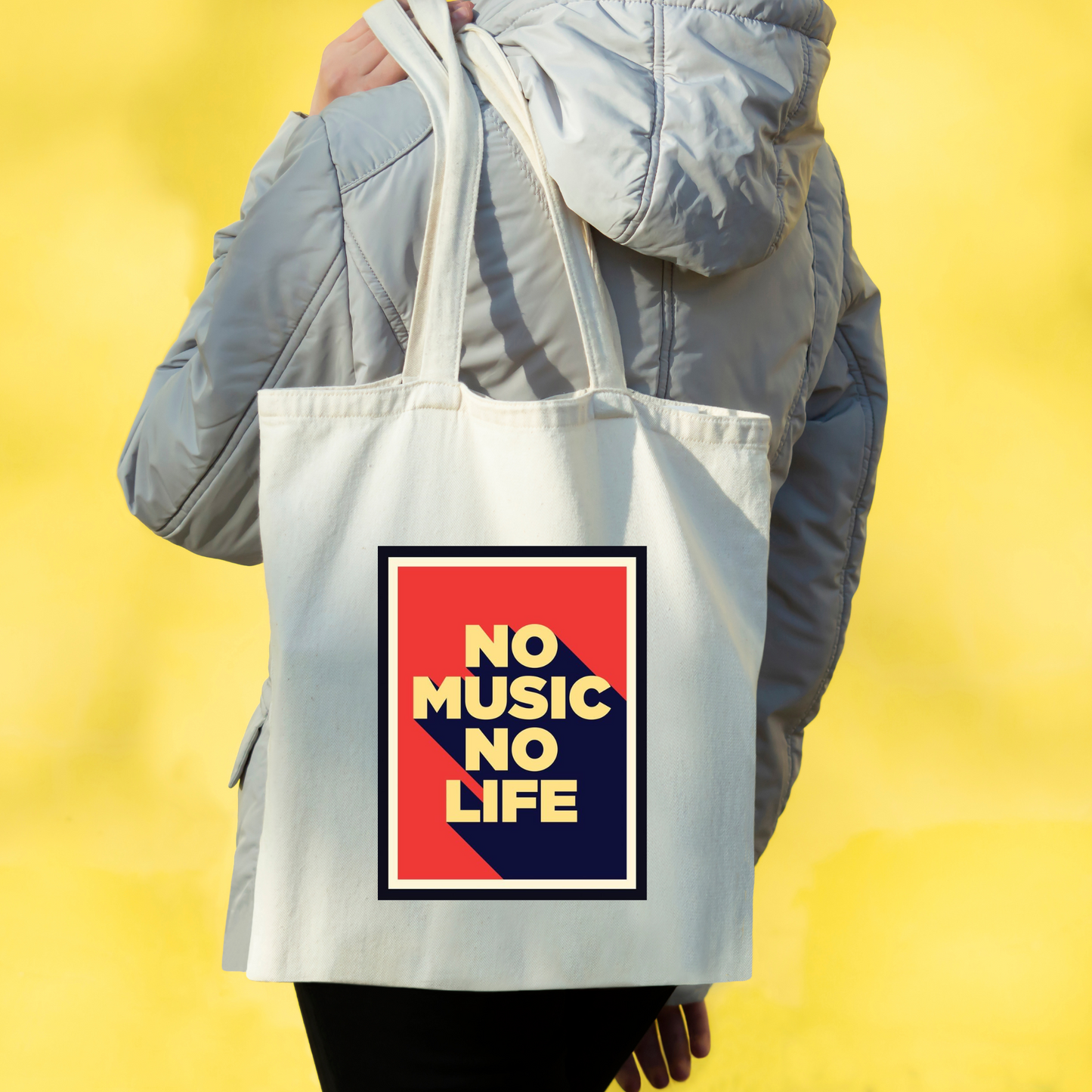 Eco-Friendly Premium Canvas Tote Bag With Print Of No Music No Life