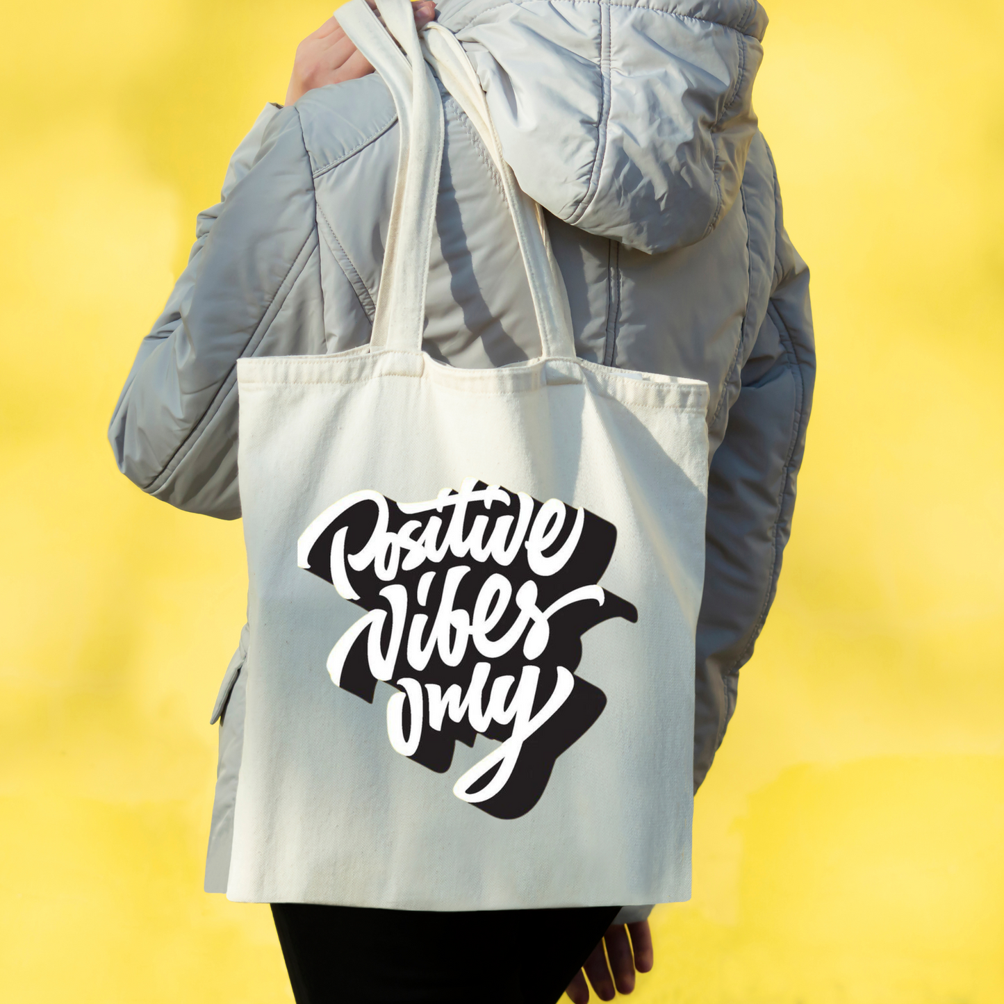 Eco-Friendly Premium Canvas Tote Bag With Print Of Positive Vibes Only