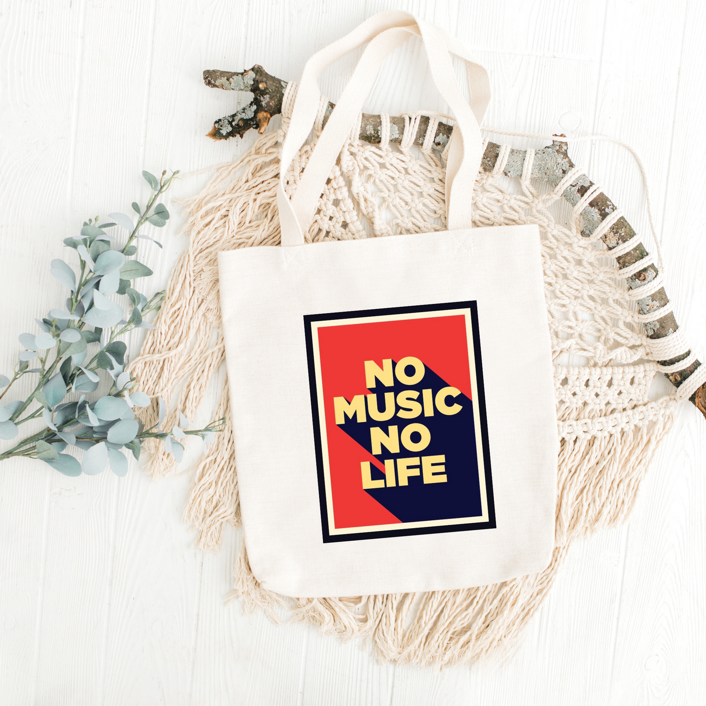 Eco-Friendly Premium Canvas Tote Bag With Print Of No Music No Life