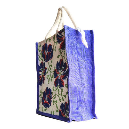 Classy Royal Blue And White Combination Shopping Bag With Chevron Pattern Print
