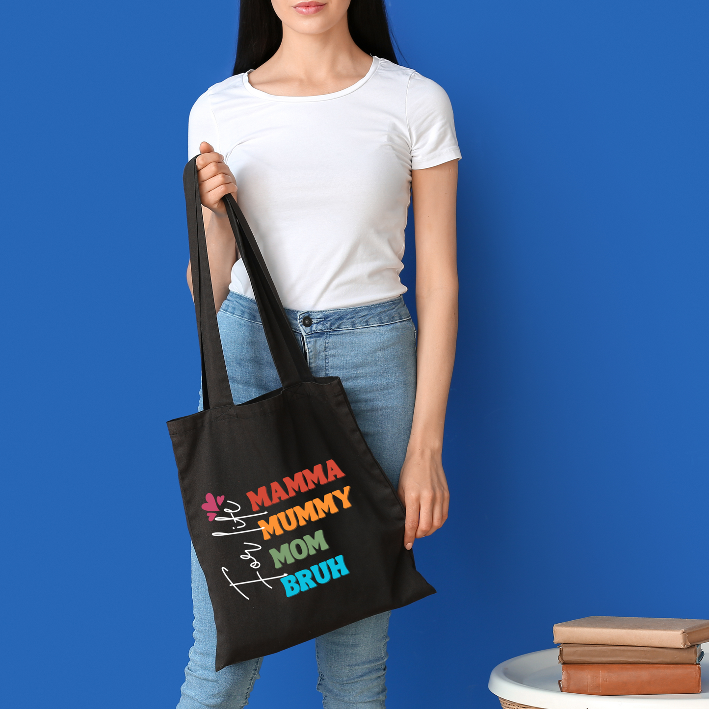 Black Canvas Tote Bag: Bruh Mom