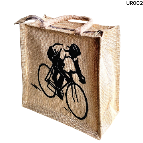 Natural Colour Jute Bag With a Sporty Cyclist Print
