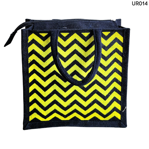 Bright Yellow and Black Chevron Pattern Jute Bag