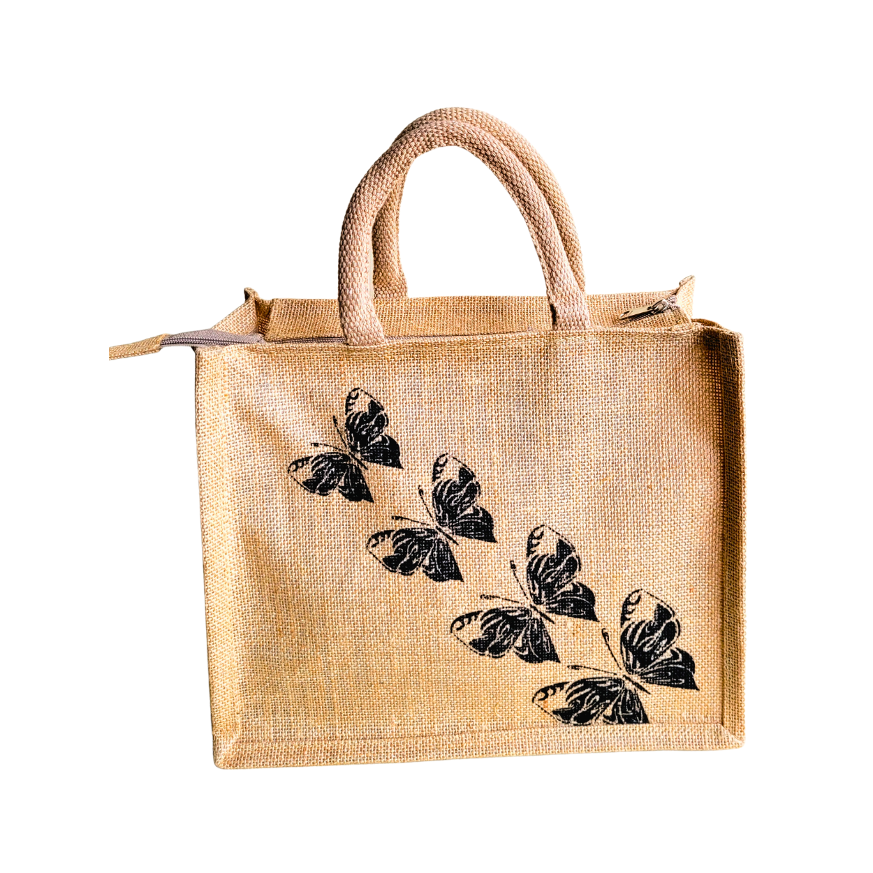 Printed Jute Handbag Butterfly - Natural Regular