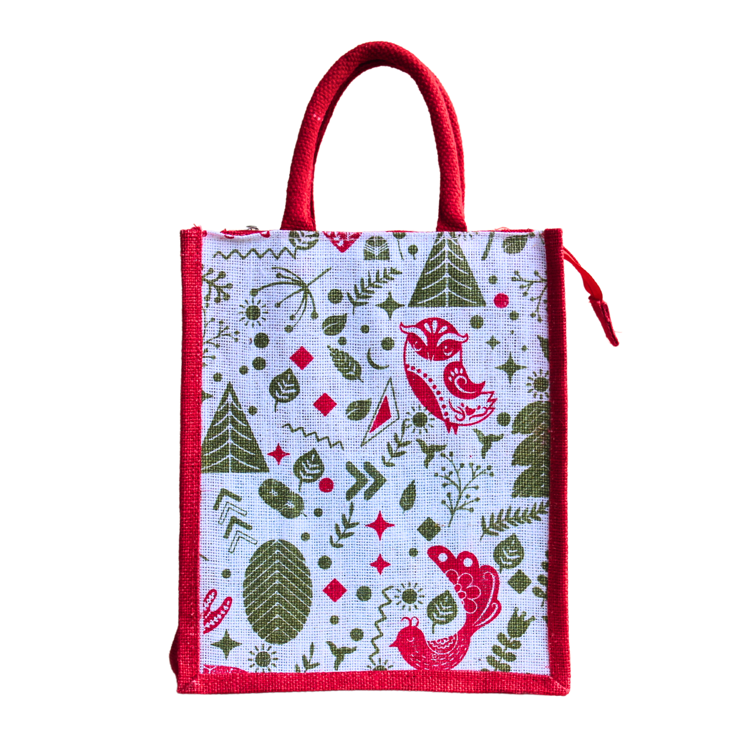 Printed Jute Lunch Bag With Zipper For Men & Women With Abstract Design.