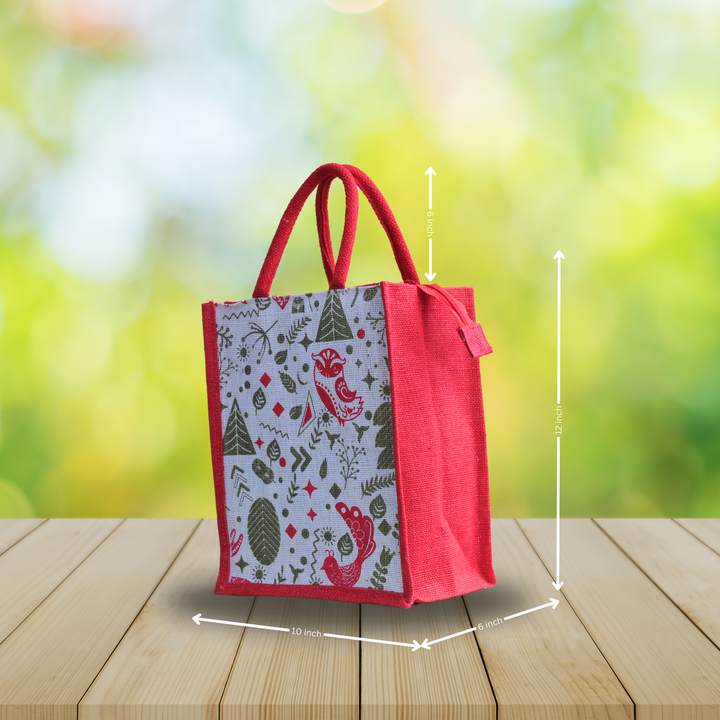 Printed Jute Lunch Bag With Zipper For Men & Women With Abstract Design.