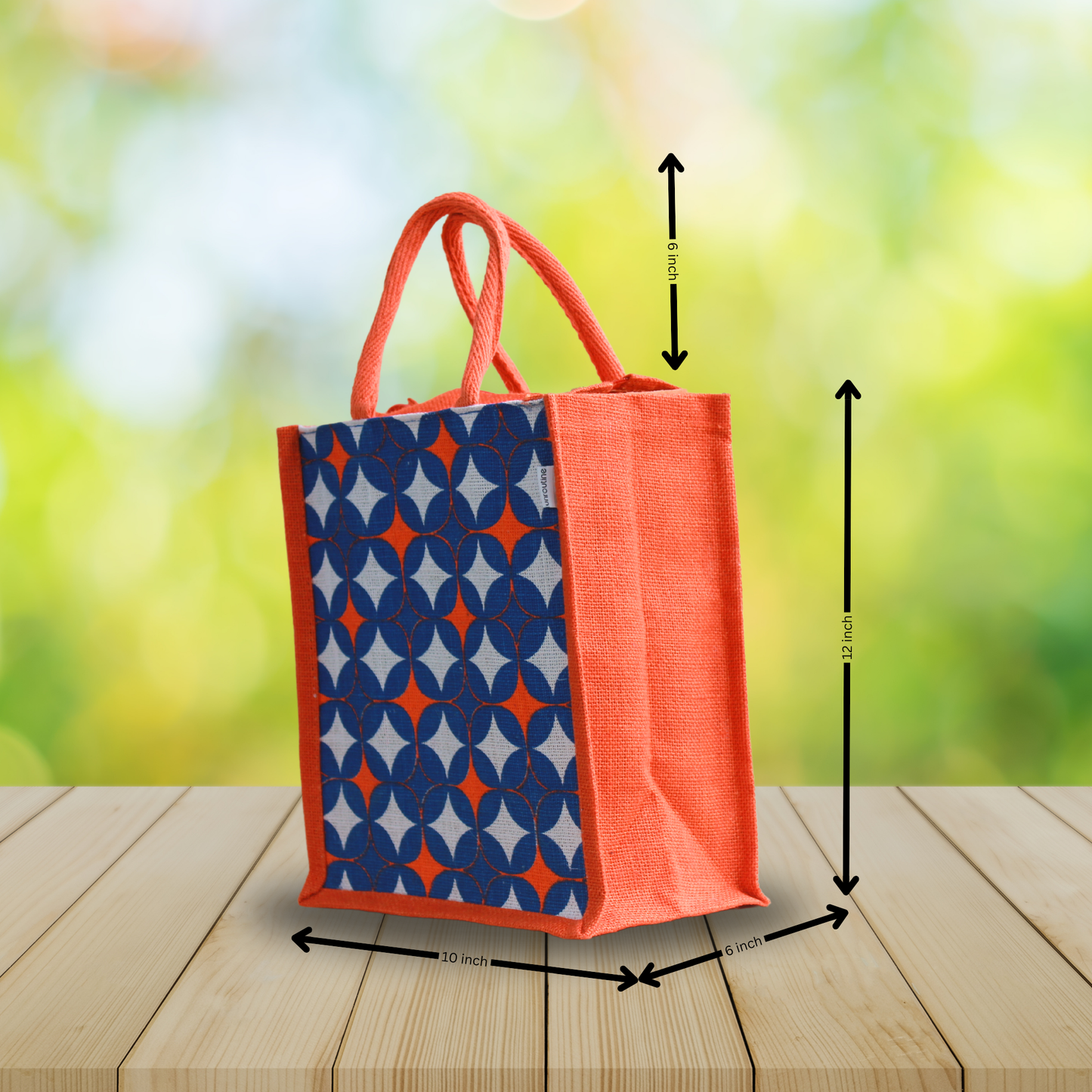 Printed Jute Lunch Bag With Zipper For Men & Women With Star Design.