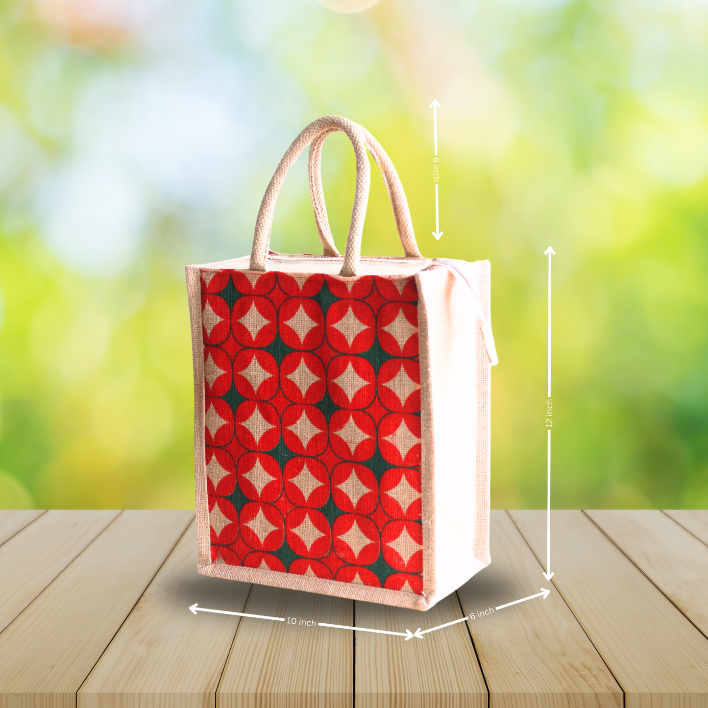 Red Star Design Printed Jute Lunch Bag with Zipper for Men & Women