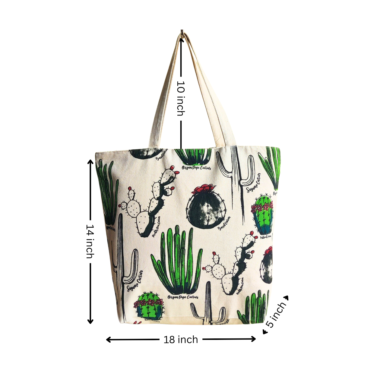 Canvas Tote Bag with Cactus Print Stylish Canvas Bags with Zipper unroutine.in