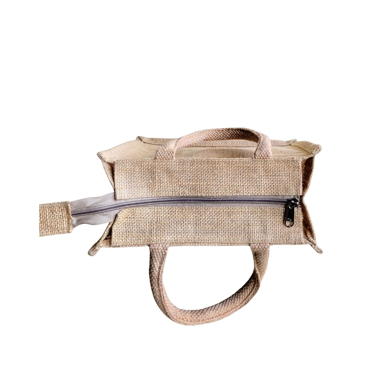 Printed Jute Compact Lunch Bag Cyclist Natural Body
