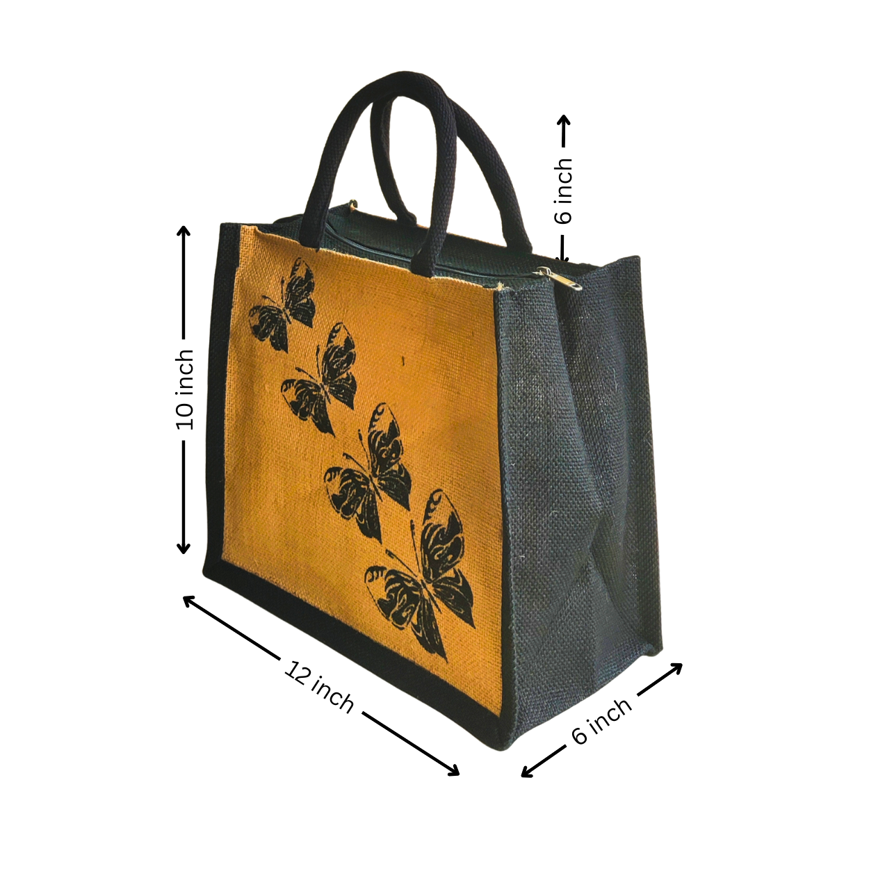 Printed Jute Handbag Butterfly Natural Black Combo Regular