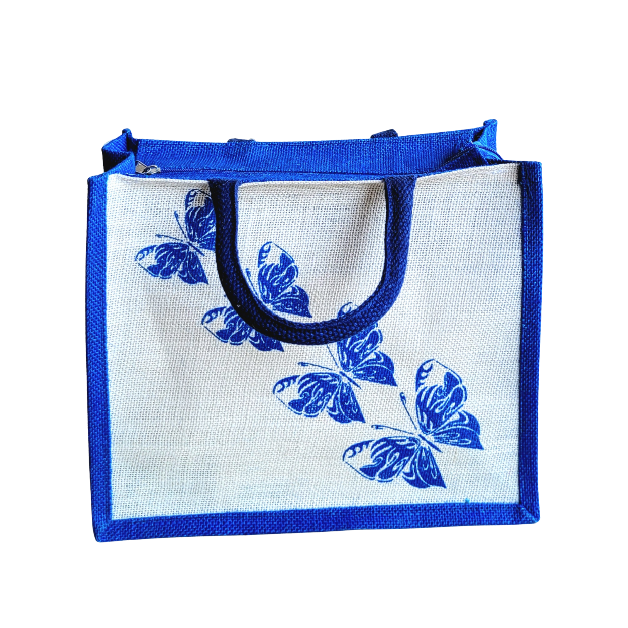 Printed Jute Handbag Butterfly - Royal Blue Regular