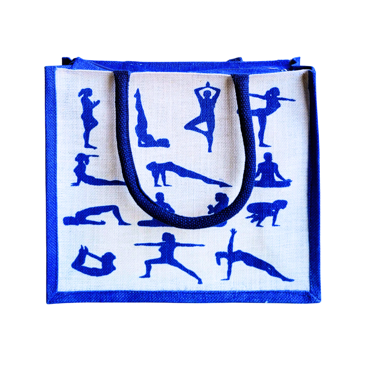 Printed Jute Shopping Bag Yoga Pose - Royal Blue Large