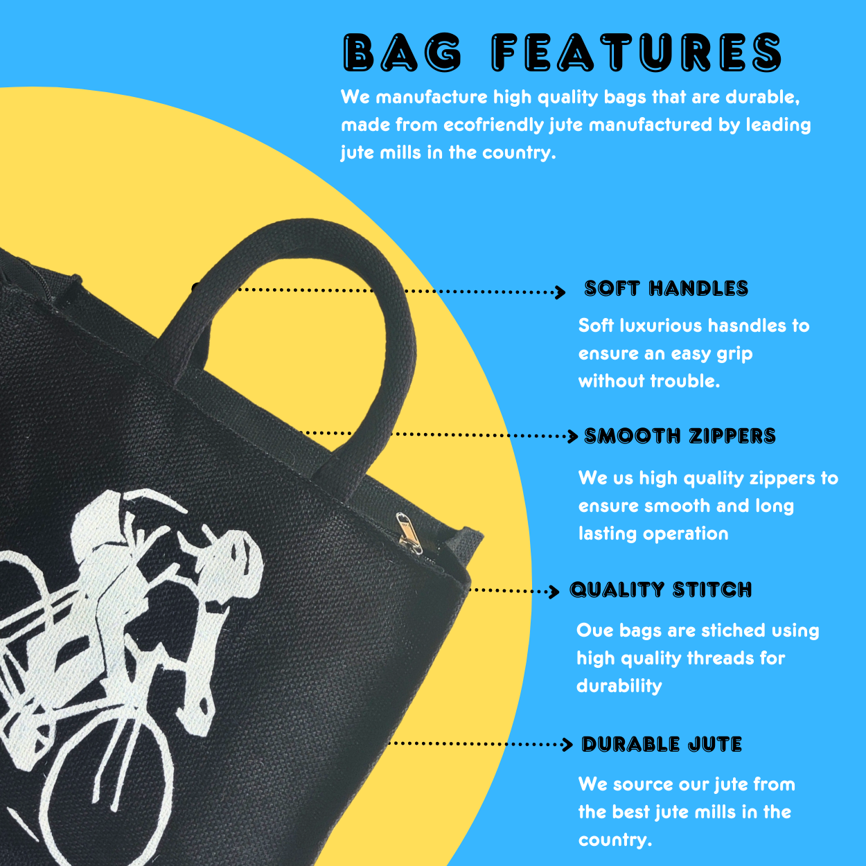 Printed Jute Standard Lunch Bag Cyclist Black Body