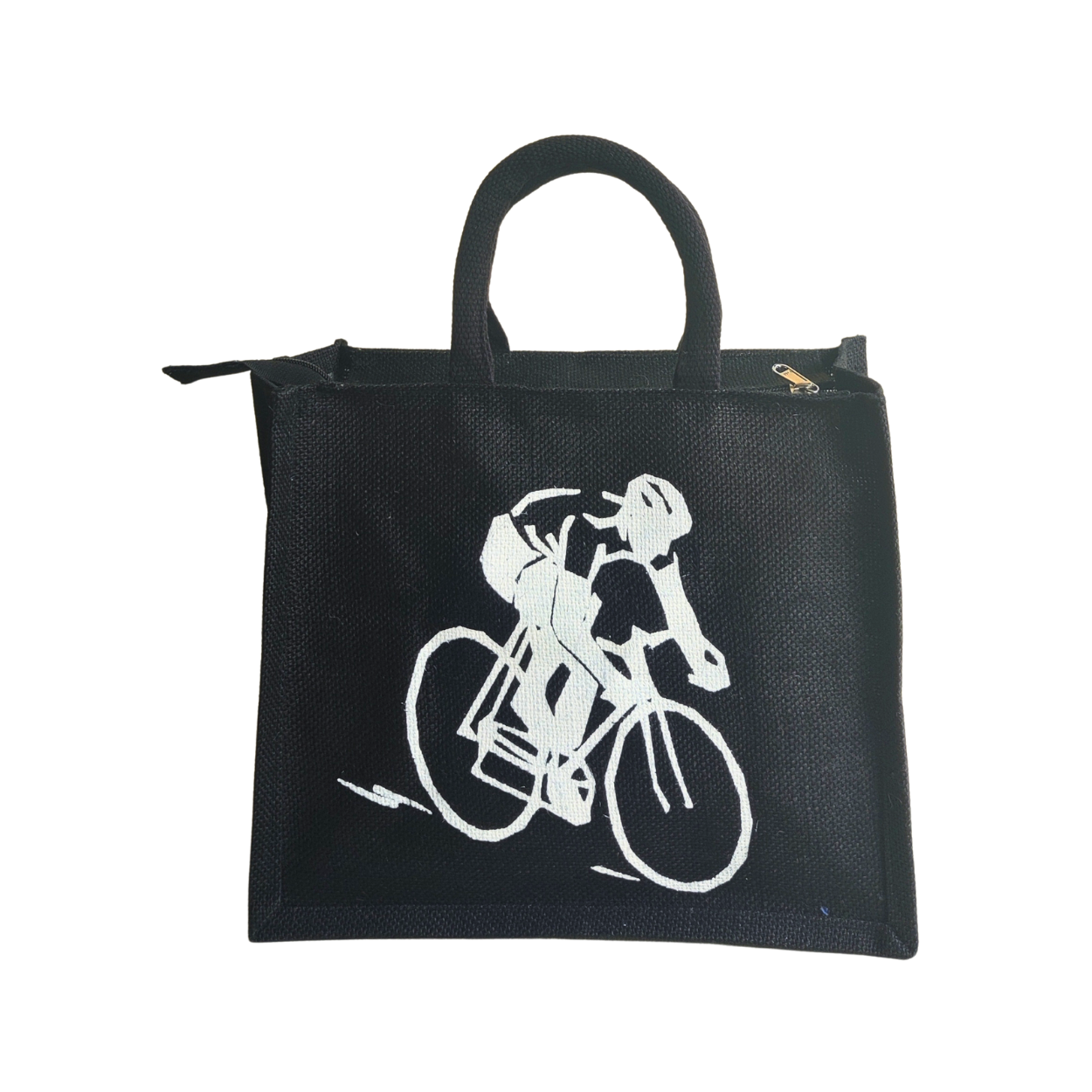 Printed Jute Standard Lunch Bag Cyclist Black Body